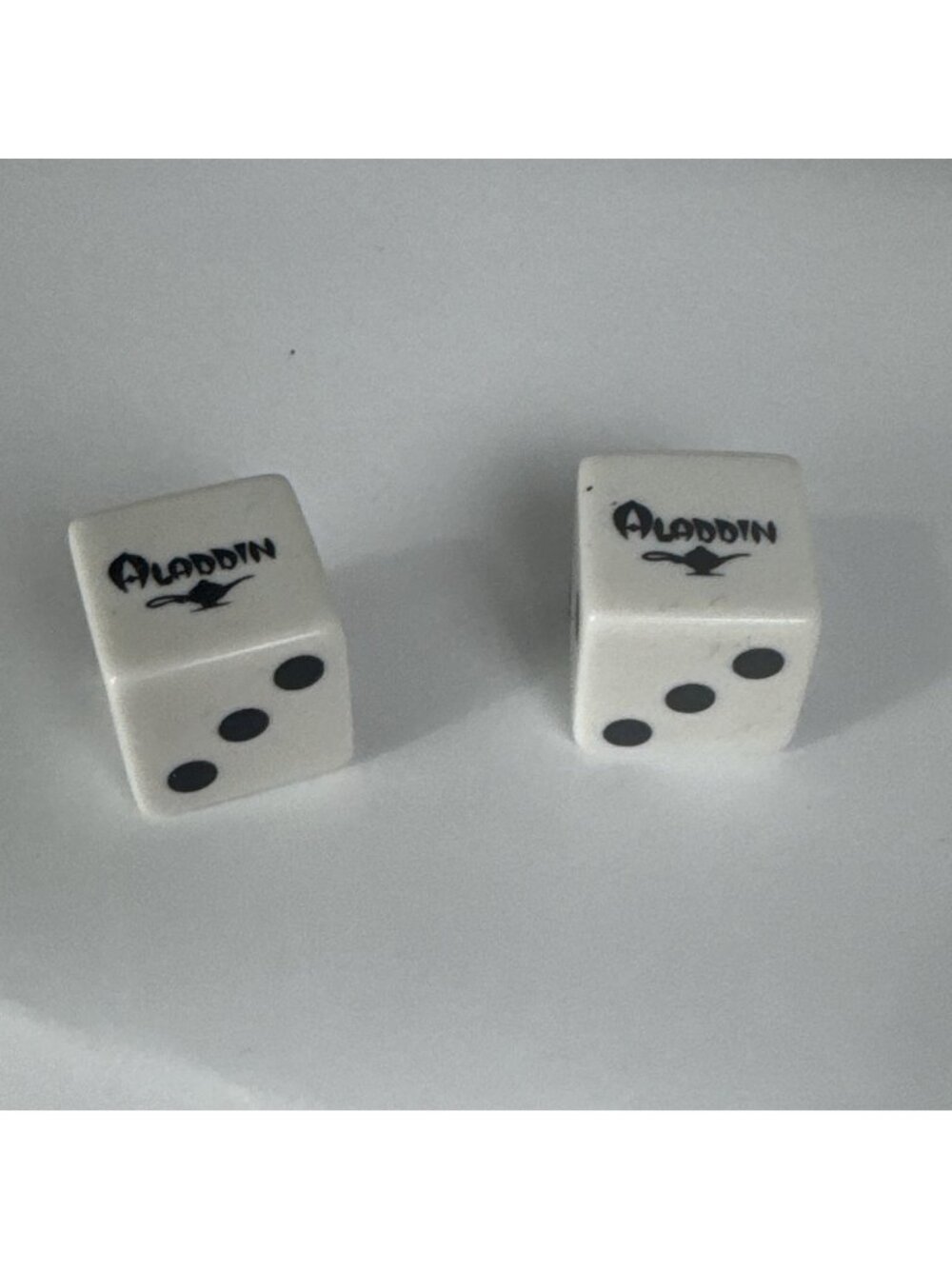 Vtg Aladdin Hotel Casino Set of 2 White Dice 80s 90s- mancave bar gamble